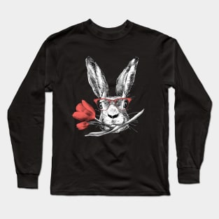 Easter Bunny Rabbit in Glasses Cool Funny Gift Long Sleeve T-Shirt